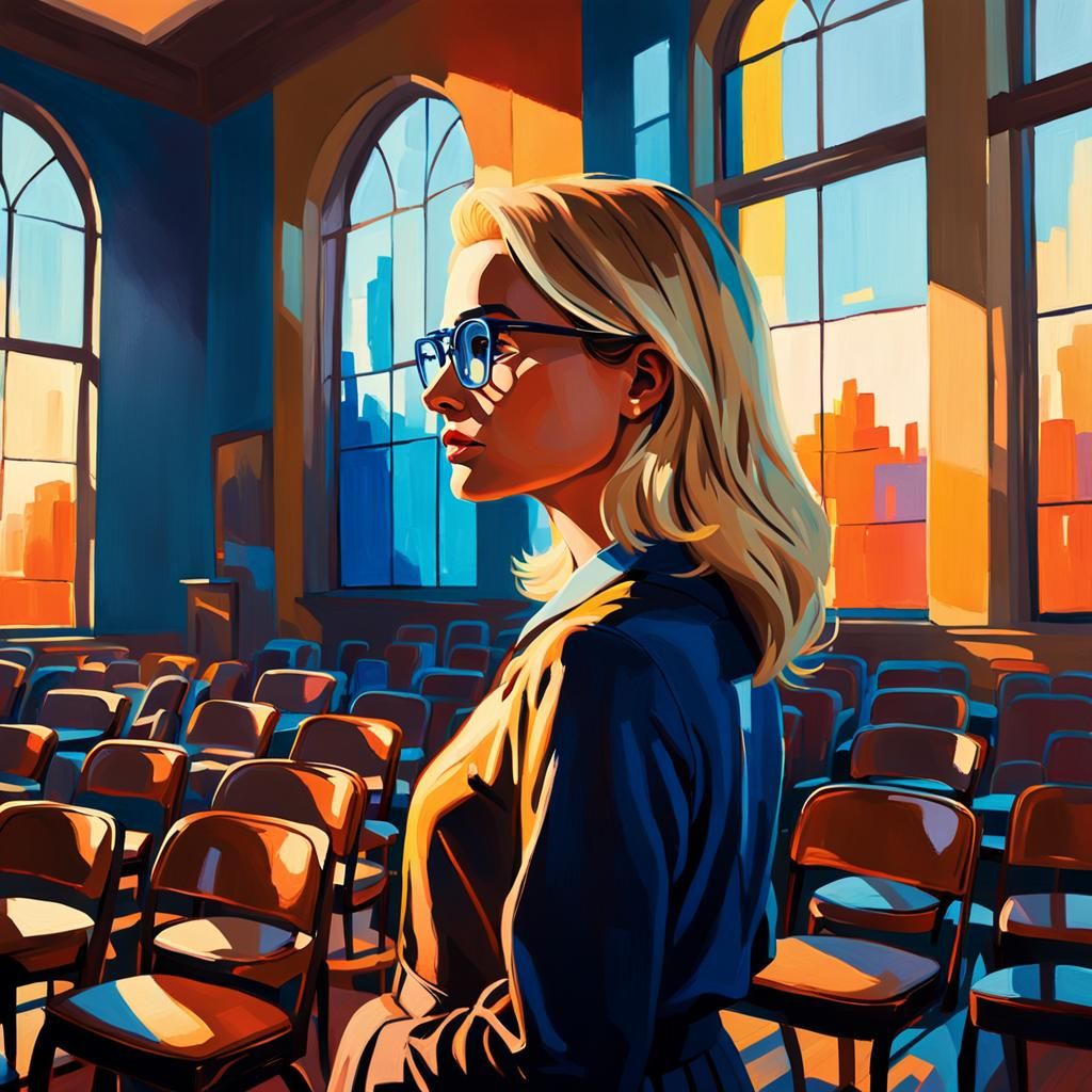 Beautiful Woman in Warm Golden Light with Fauvist Oil Painti...