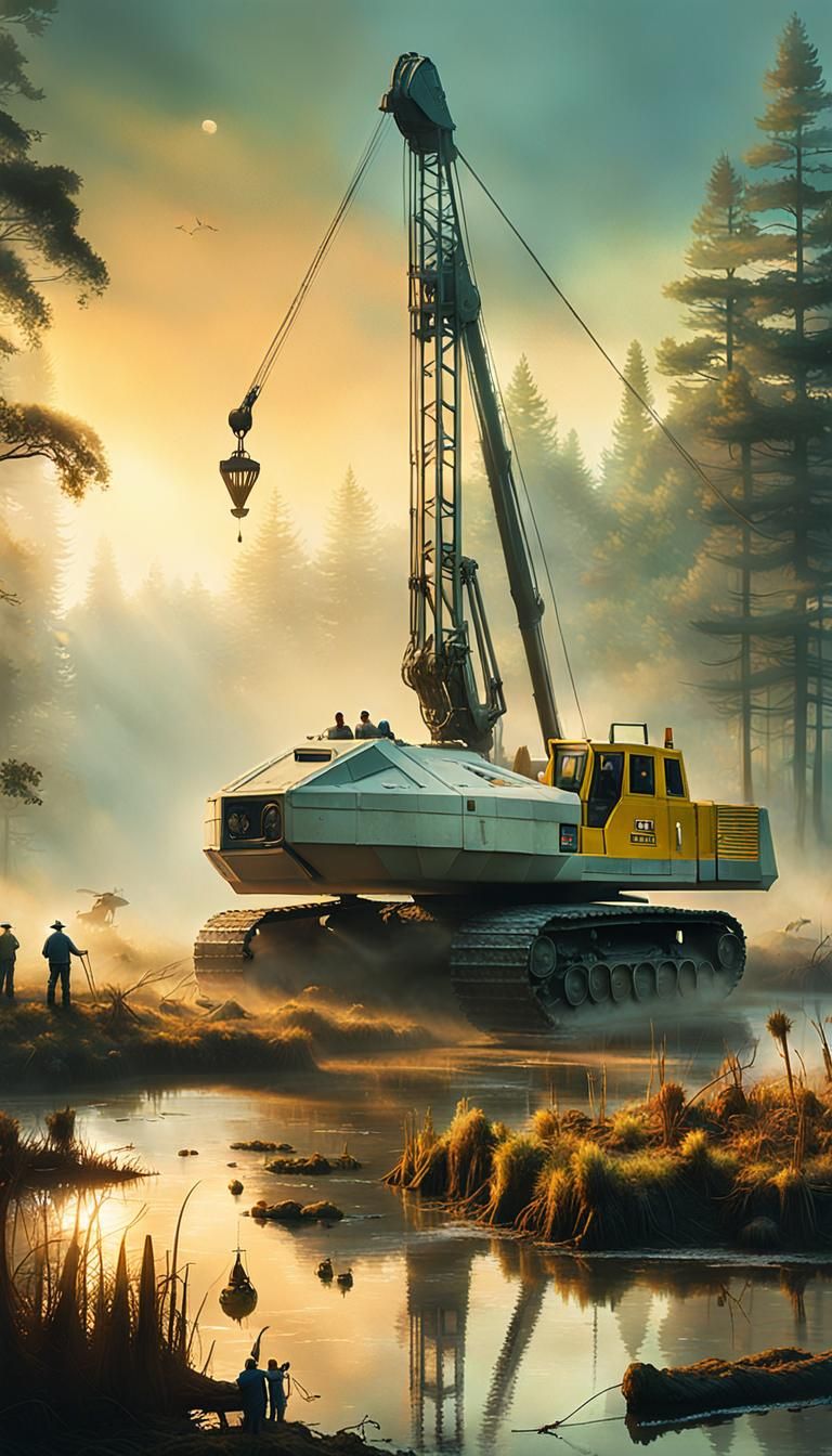 Excavation Crew Unearths Spaceship: Nostalgic Digital Art