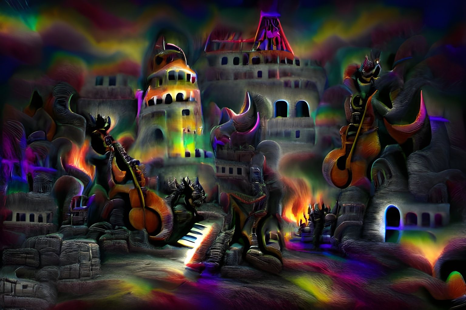 Psychedelic Castle: Fauvism Charcoal Drawing
