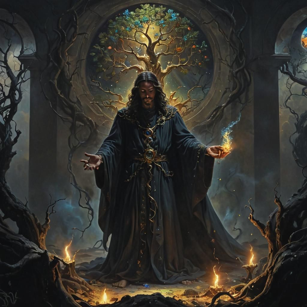 Tree of Life with Dragon in Surreal Style