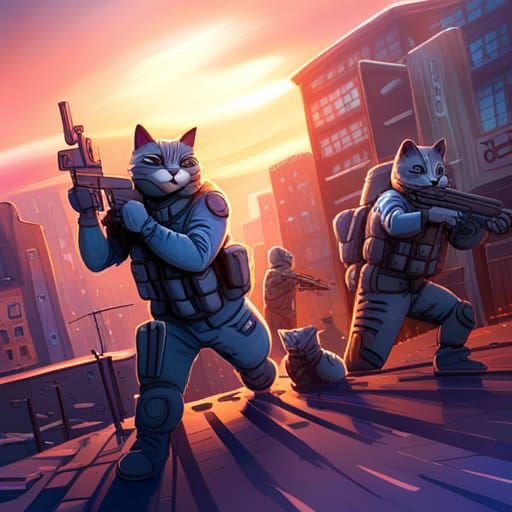 Swat Cats in Action as Digital Art