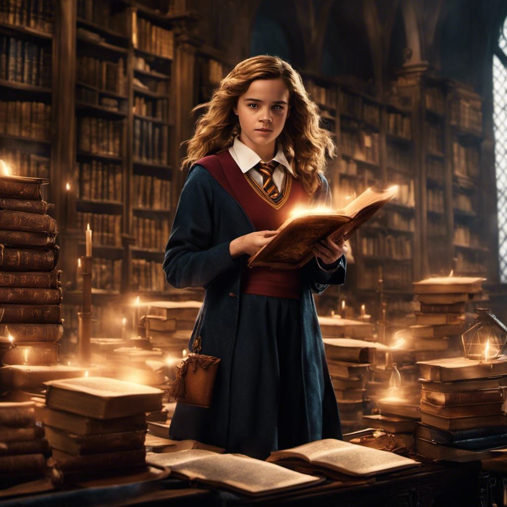 Magical Hermione Granger in Hogwarts Library