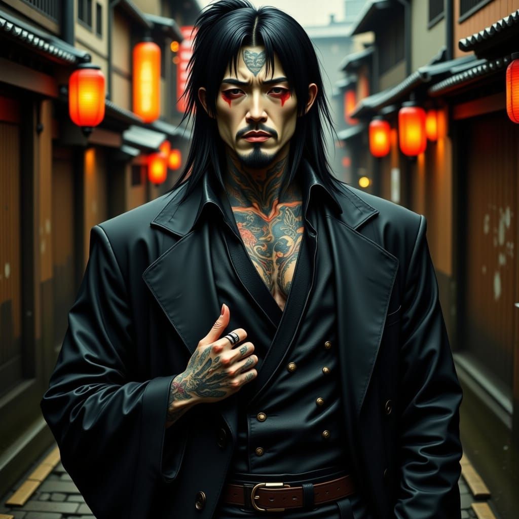 Yakuza in Tokyo Alley with Japanese Tattoos