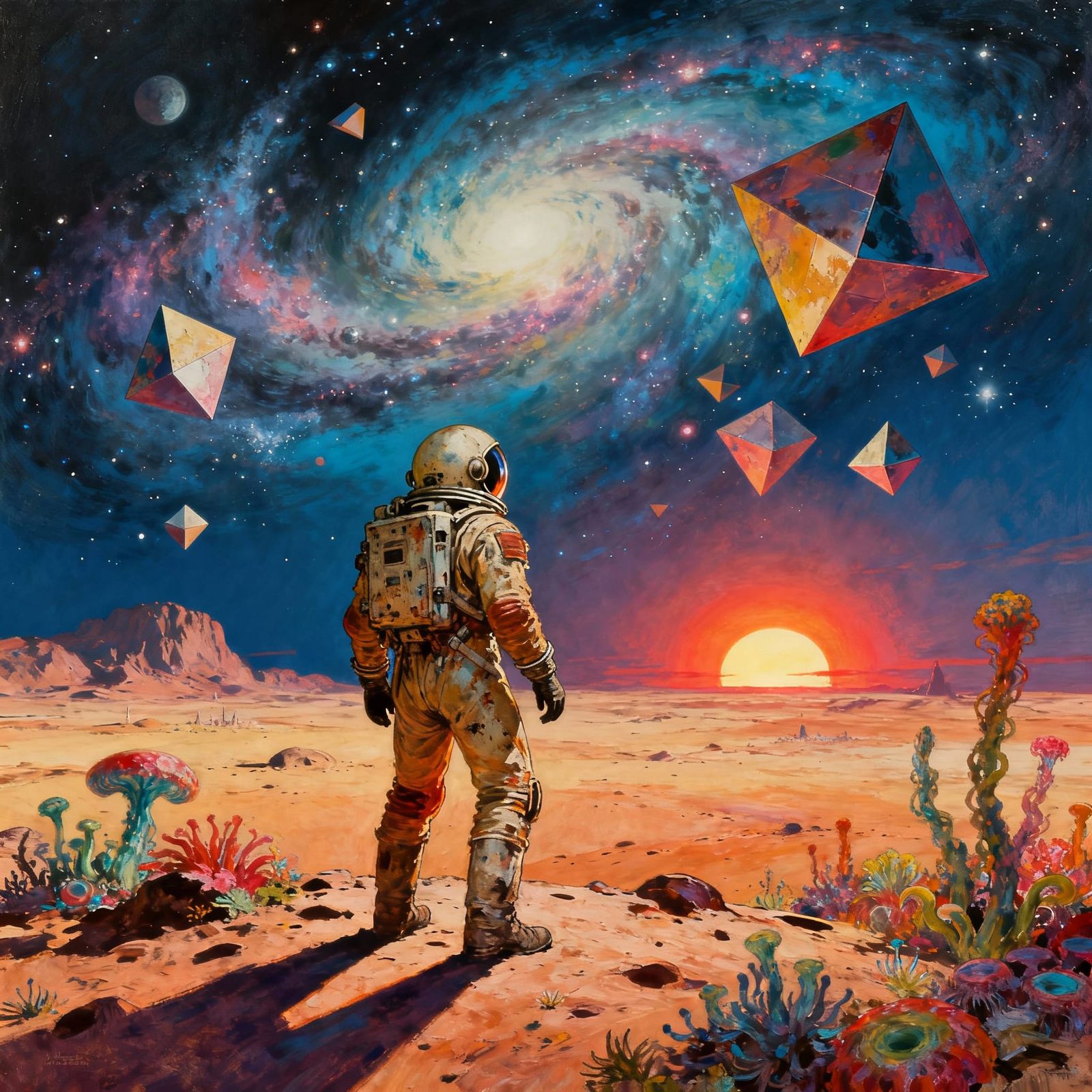 Astronaut on Alien Planet in Vintage Sci-Fi Style