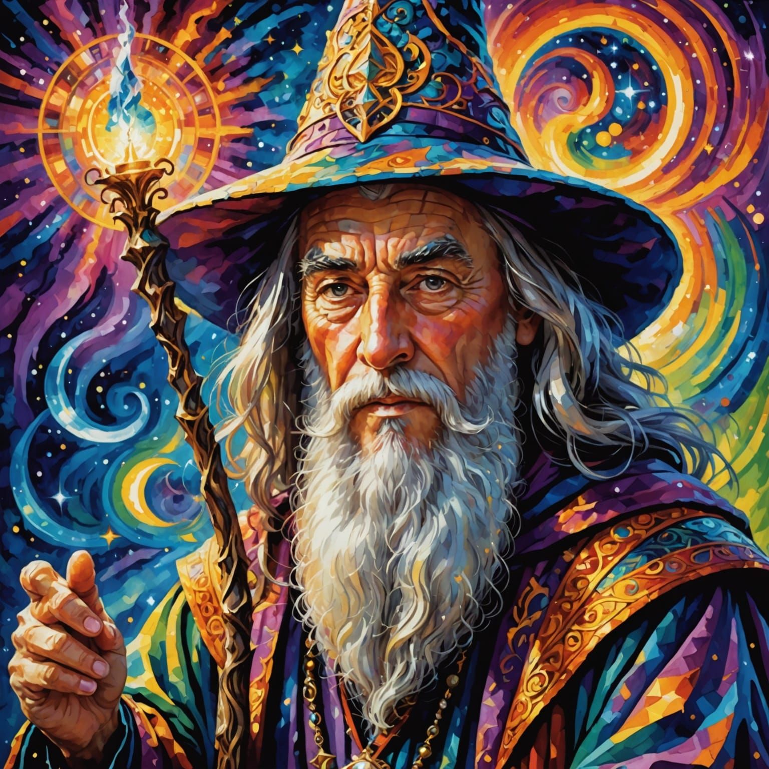 Radiant Wizard in Impressionist Style