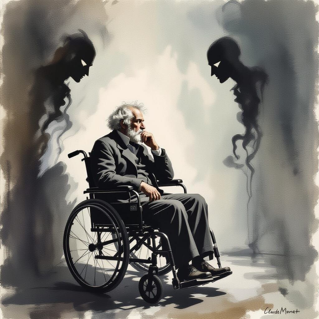 Man in Wheelchair with Shadows: Goya, Monet, Wyeth Style