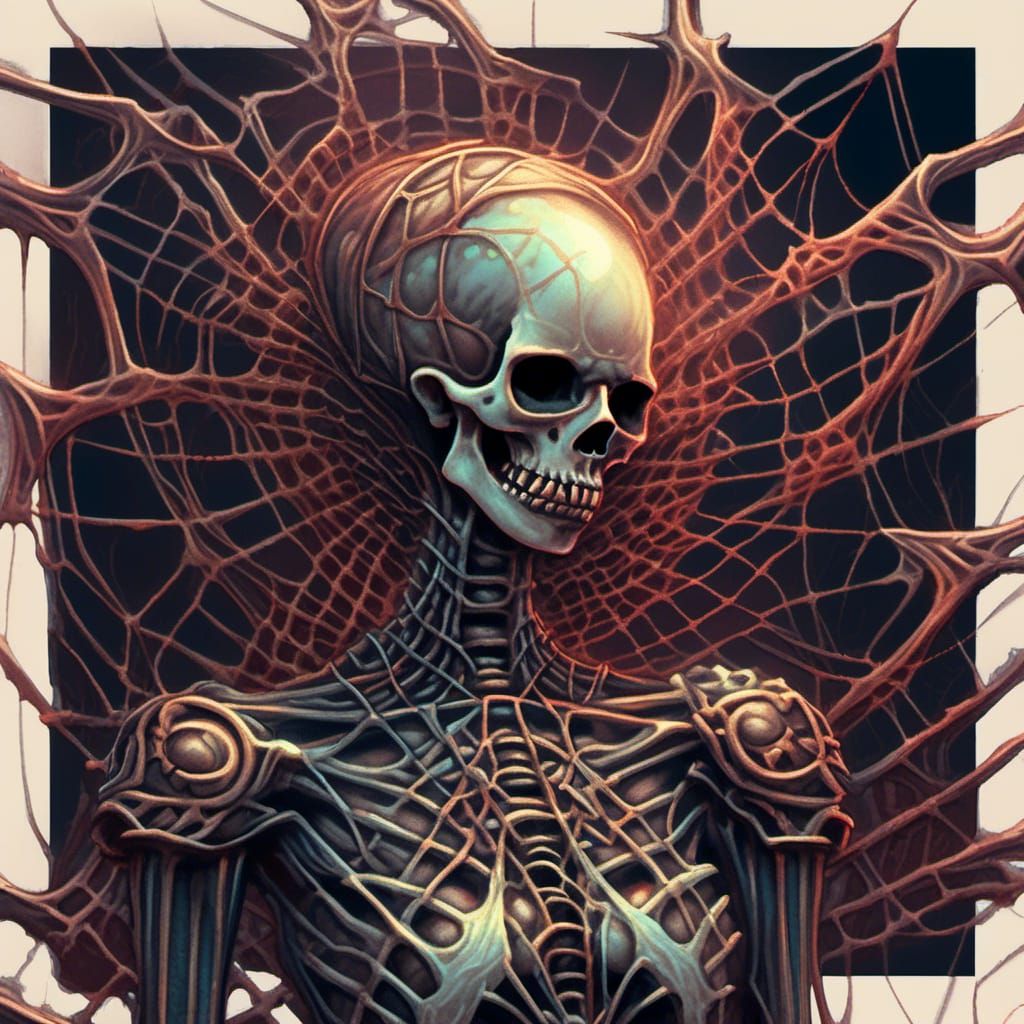 Angry Skeleton Portrait with Spider Web Tattoos