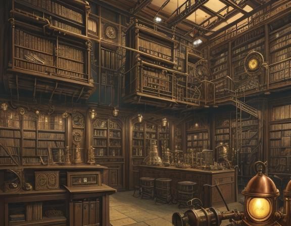 Steampunk Neezer in Miyazaki-esque Laboratory
