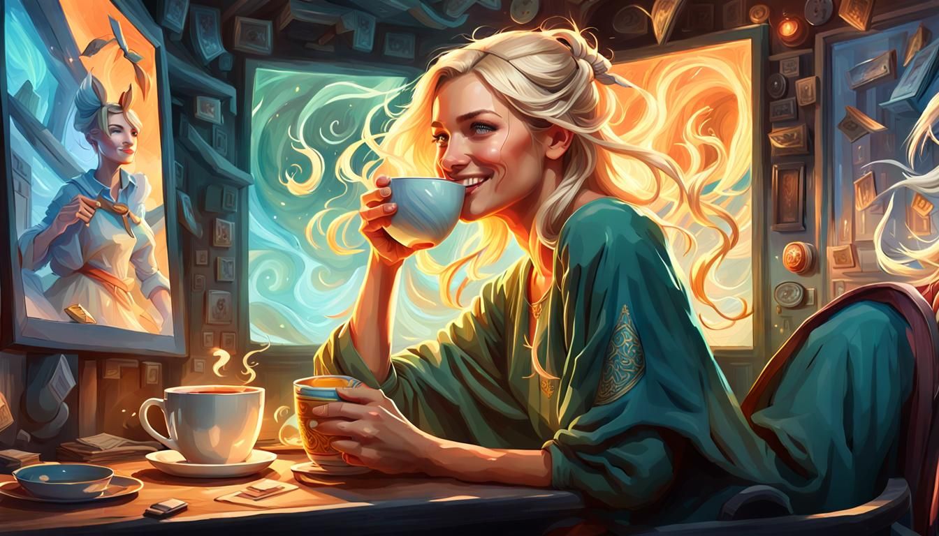 Blonde Woman Portrait with Dynamic Lighting, Digital Art