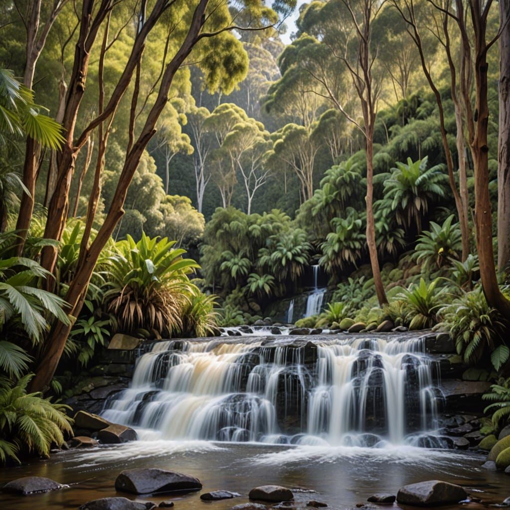 Tasmanian Waterfall in Photo Realistic Postmodern Art