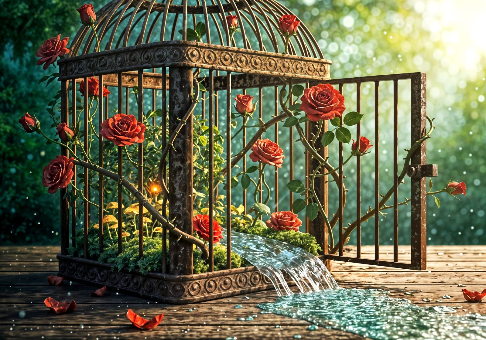 Victorian Birdcage Overrun by Enchanted Forest Ecosystem