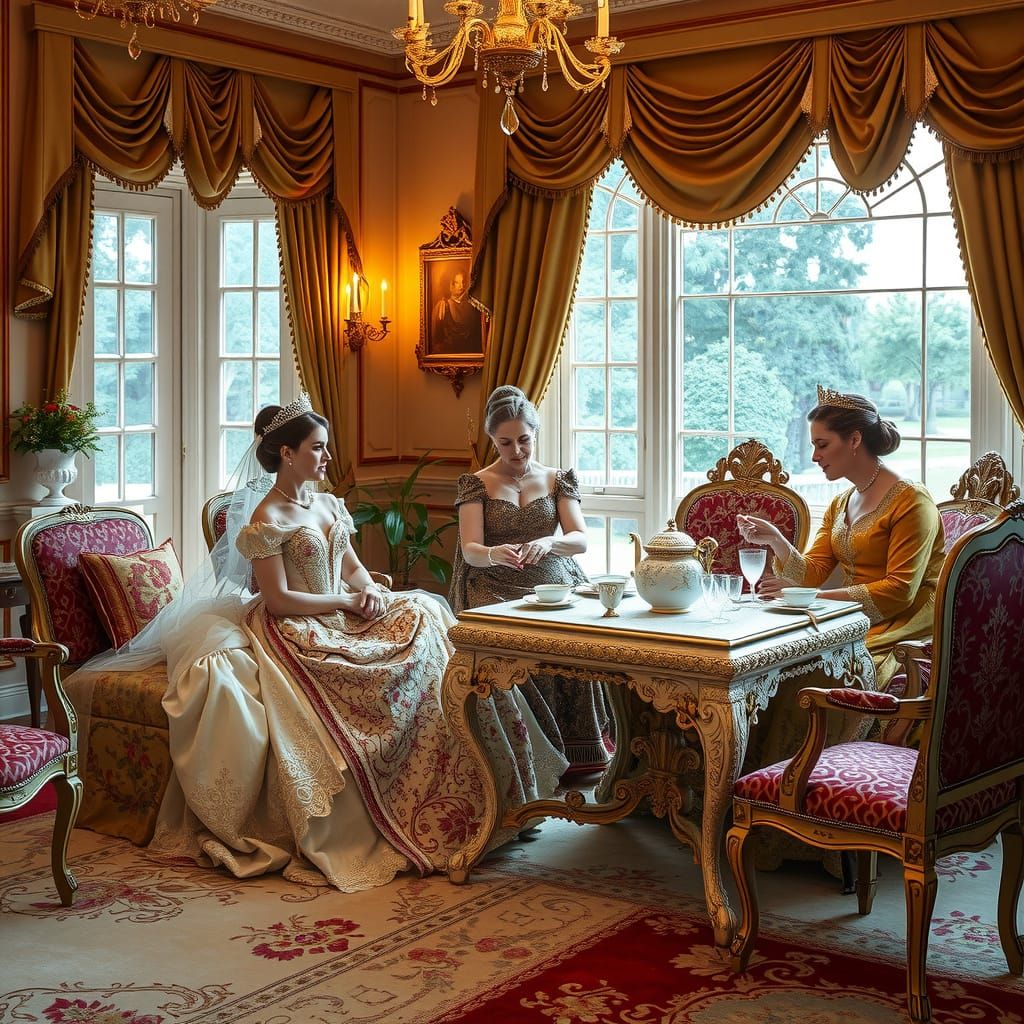 Princess Serves Tea in Art Nouveau Style Room