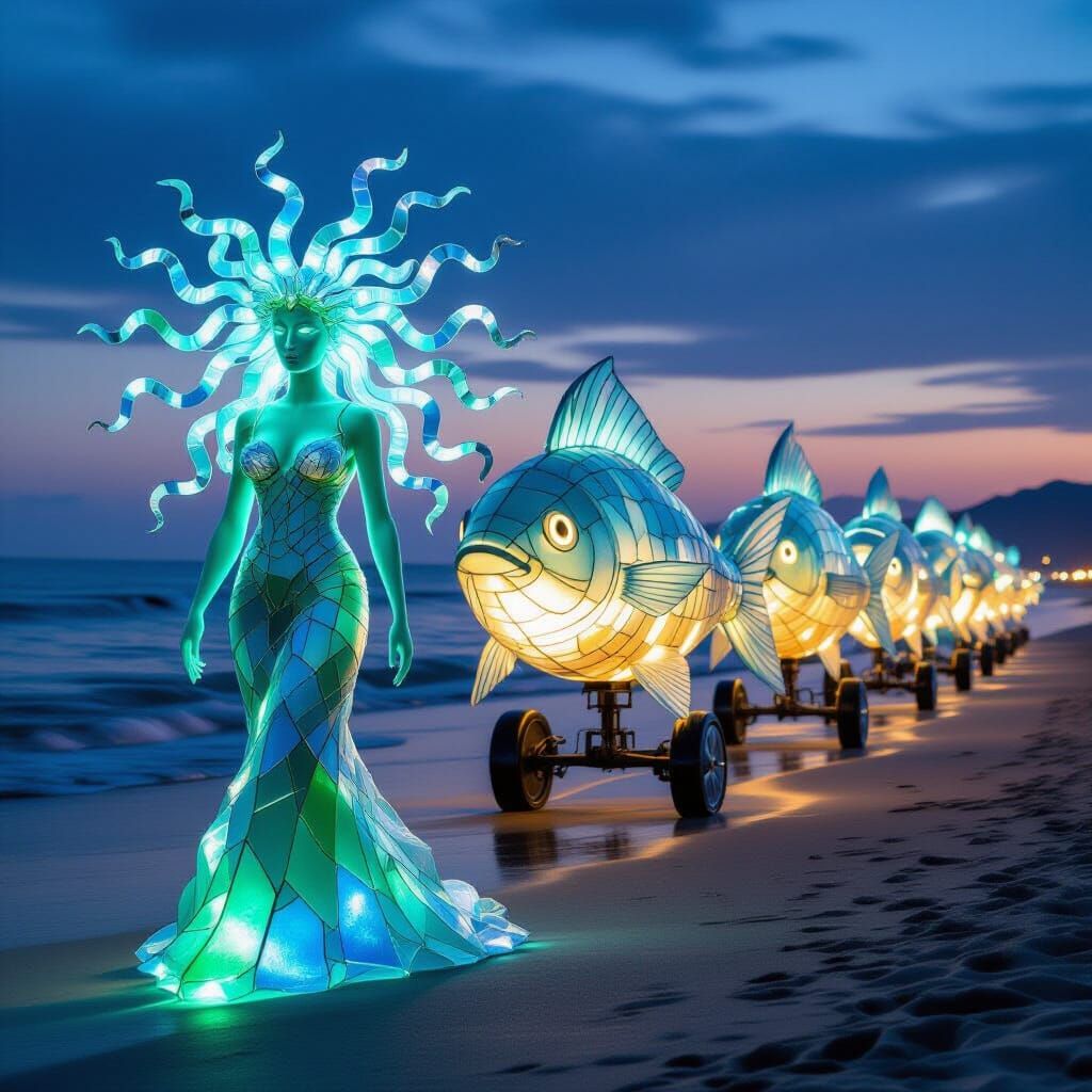 Luminescent Sea Glass Procession at Twilight
