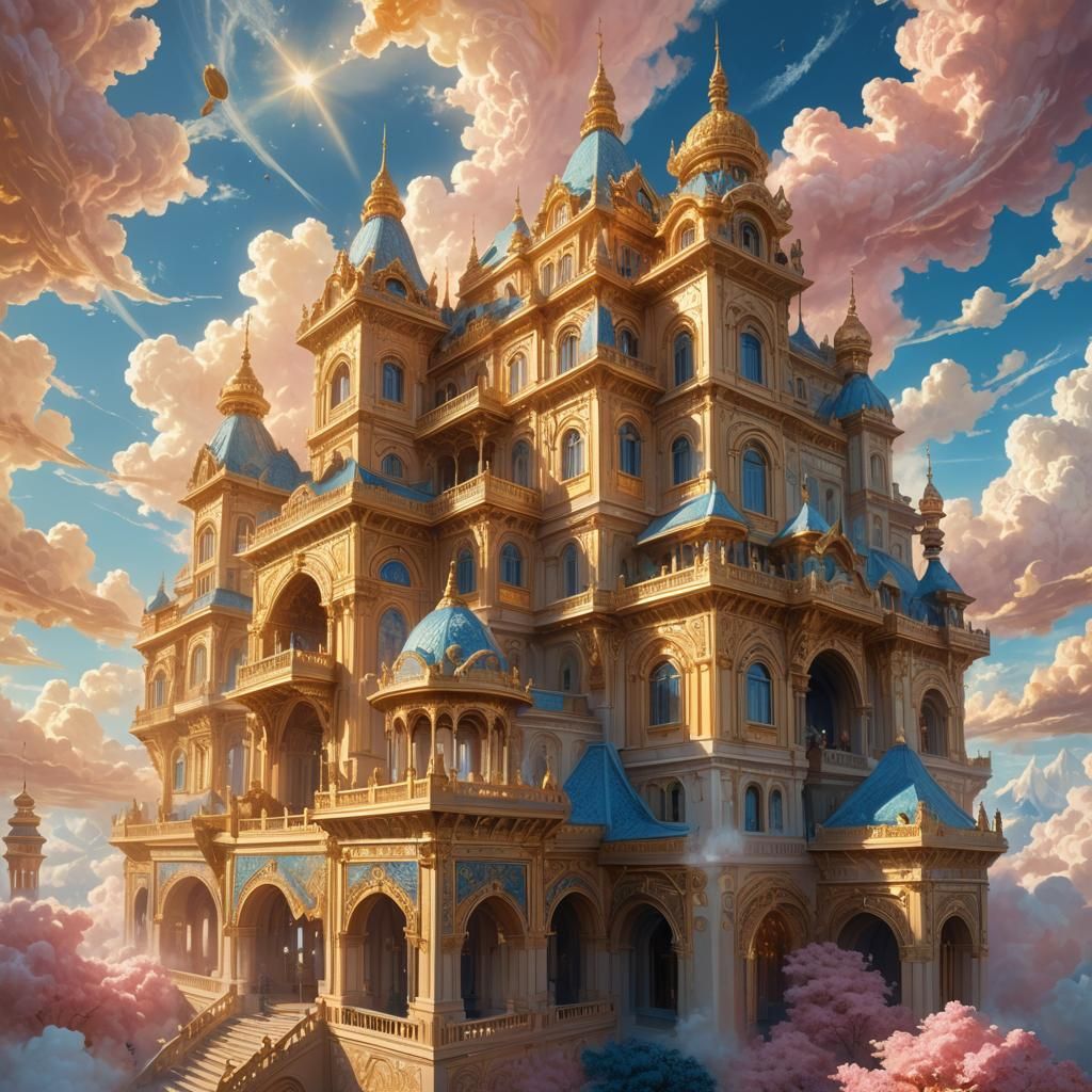 Golden Sky Palace: Hyperrealistic Concept Art