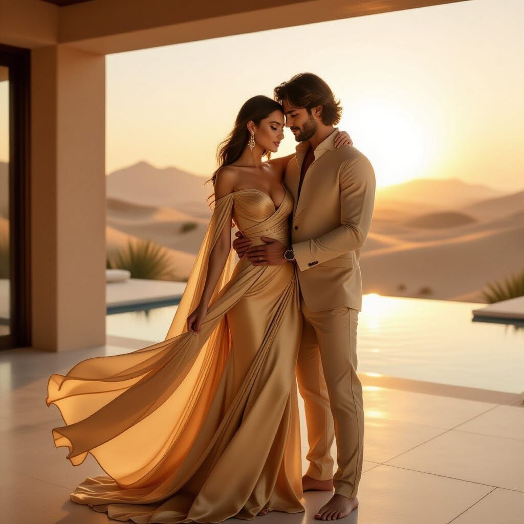 Romantic Desert Villa Portrait in Gold