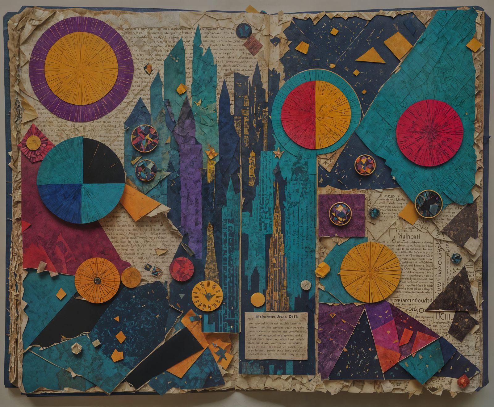 Luminous Metropolis Collage in Jewel Tones