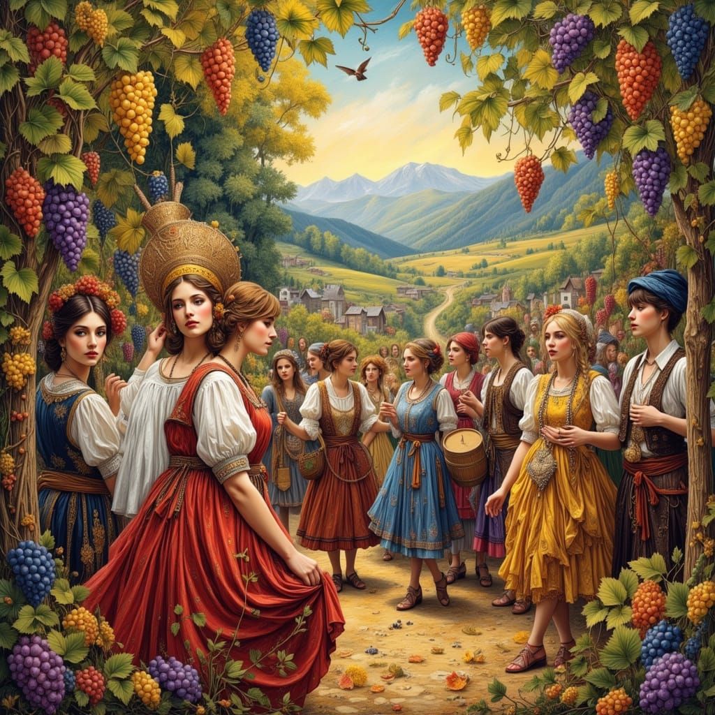Südtiroler Grape Festival Tradition in Oil Painting