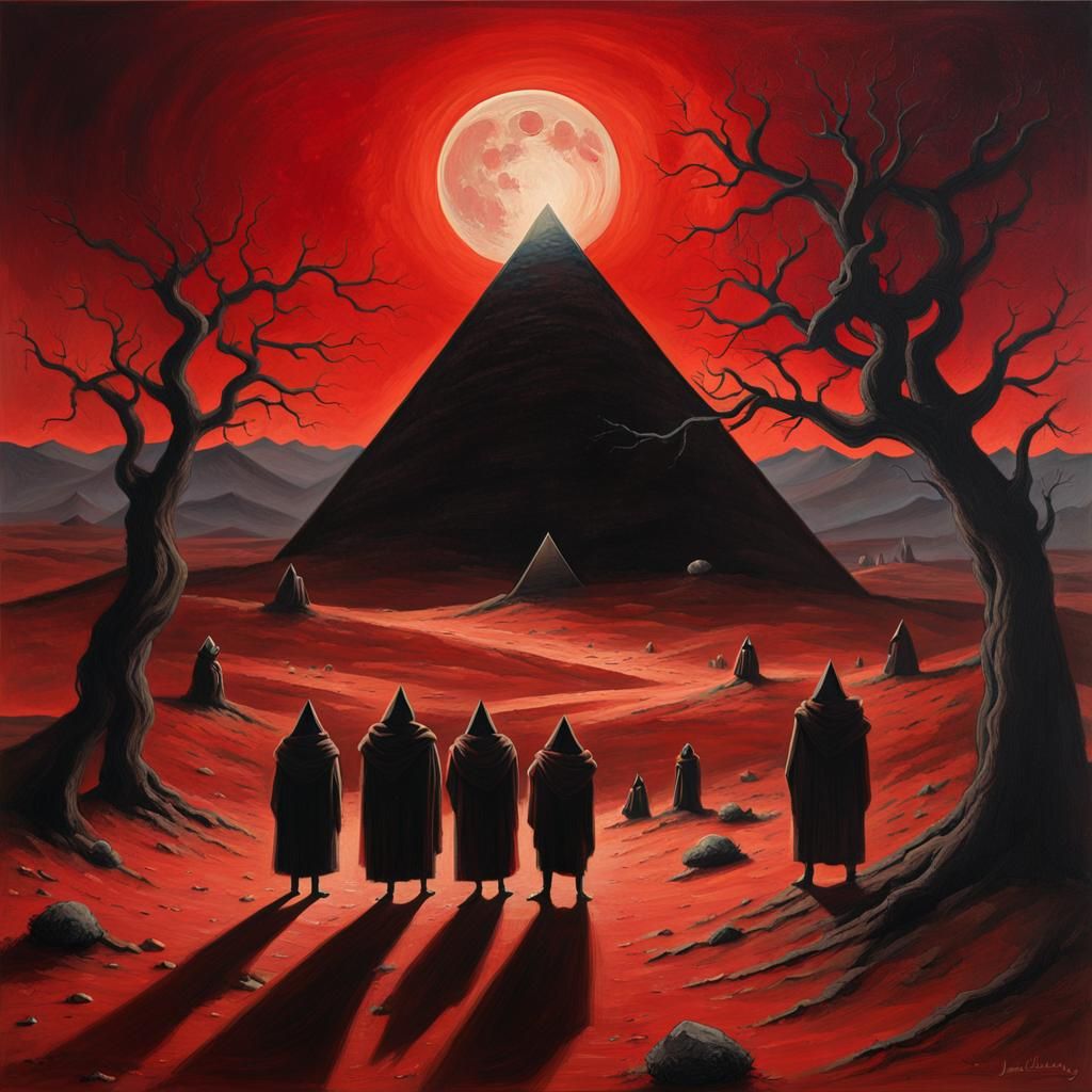 Eerie Desert Pyramid Under Blood Moon