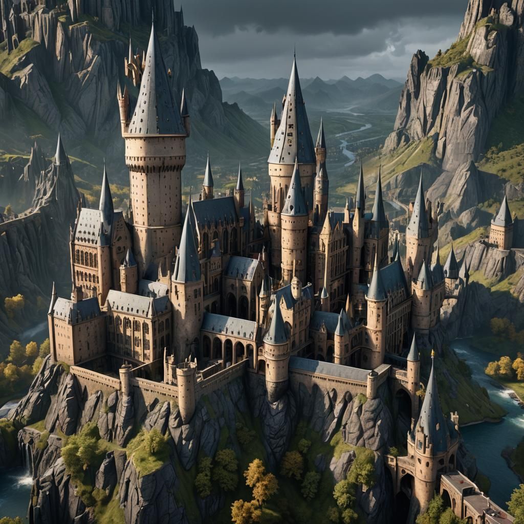 Detailed Matte Painting of Hogwarts in Deep Color