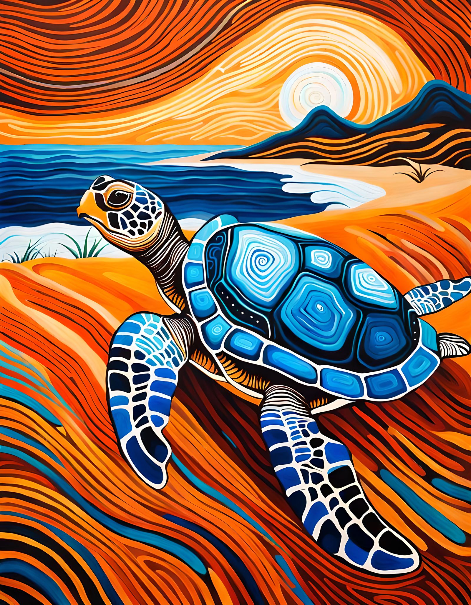 Aboriginal Art: Sea Turtle in Tasman Sea