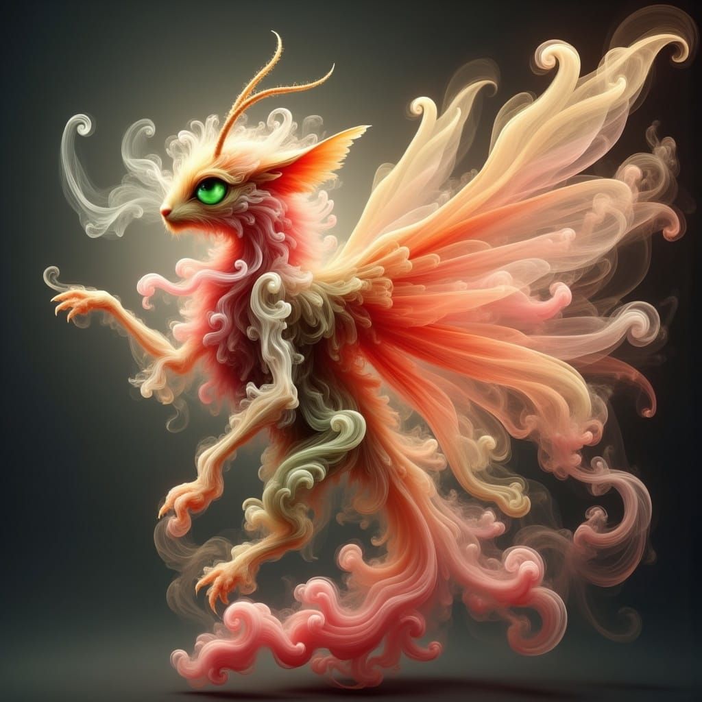 Ethereal Moth-Cat Creature in Dreamy Smoke
