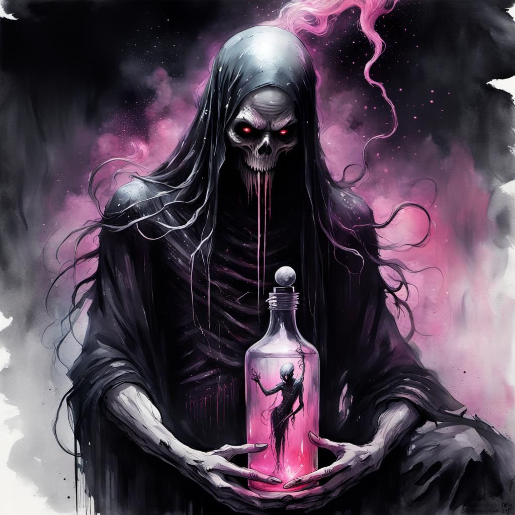 Ethereal Undead Djinn Unleashed: A Watercolor Horror