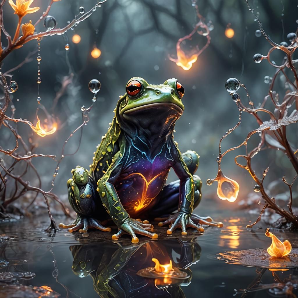 Magical Bioluminescent Frog in Surreal Fantasy Style