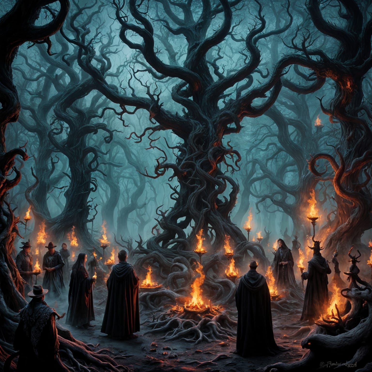 Dark Demonic Gathering in Mystical Forest