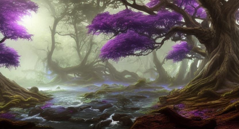 Alien World: Ancient Forest with Colorful Trees