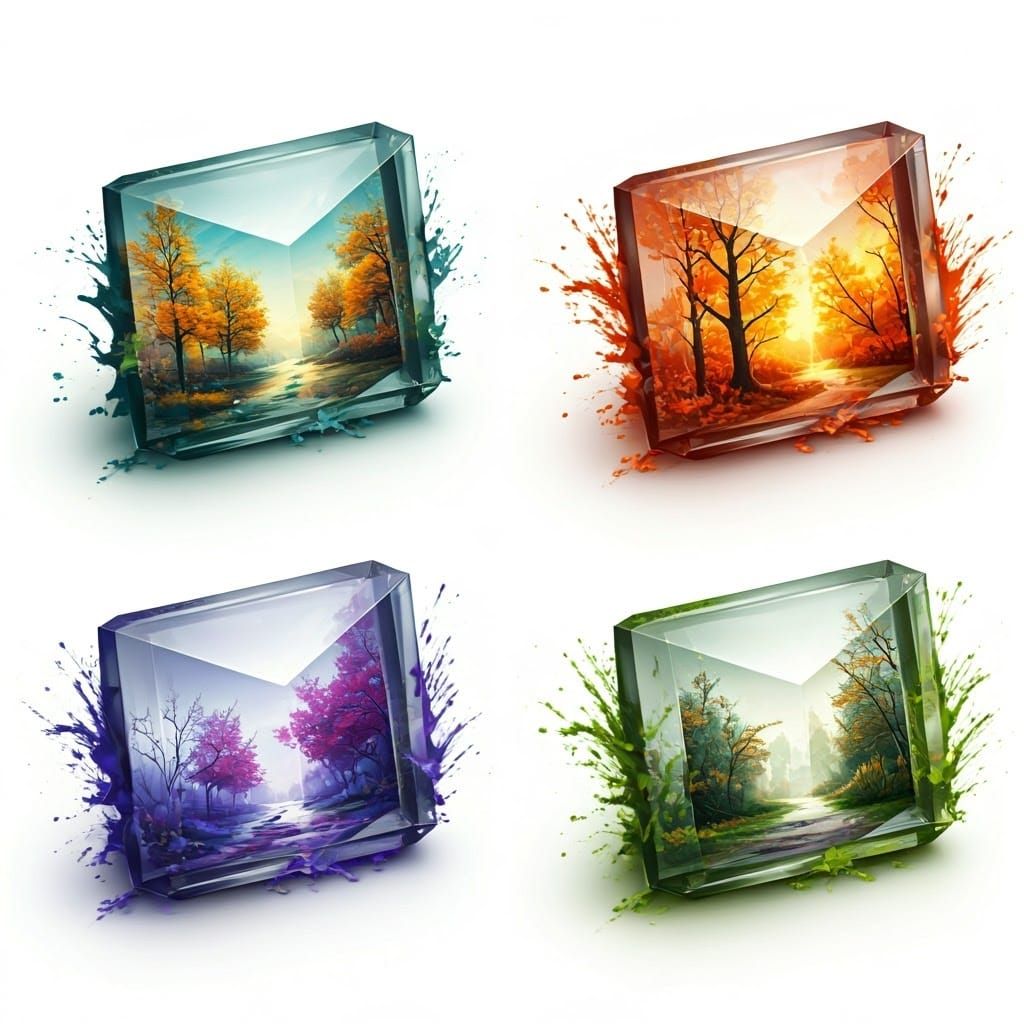 Four Seasons in Glass: Digital Watercolor and Oil Art