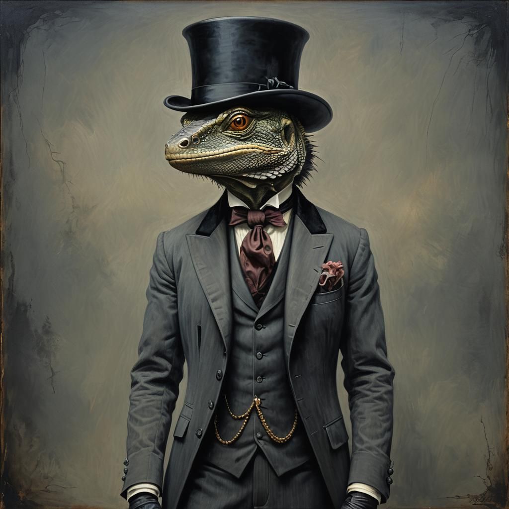 Victorian Lizard Aristocrat in Foggy London