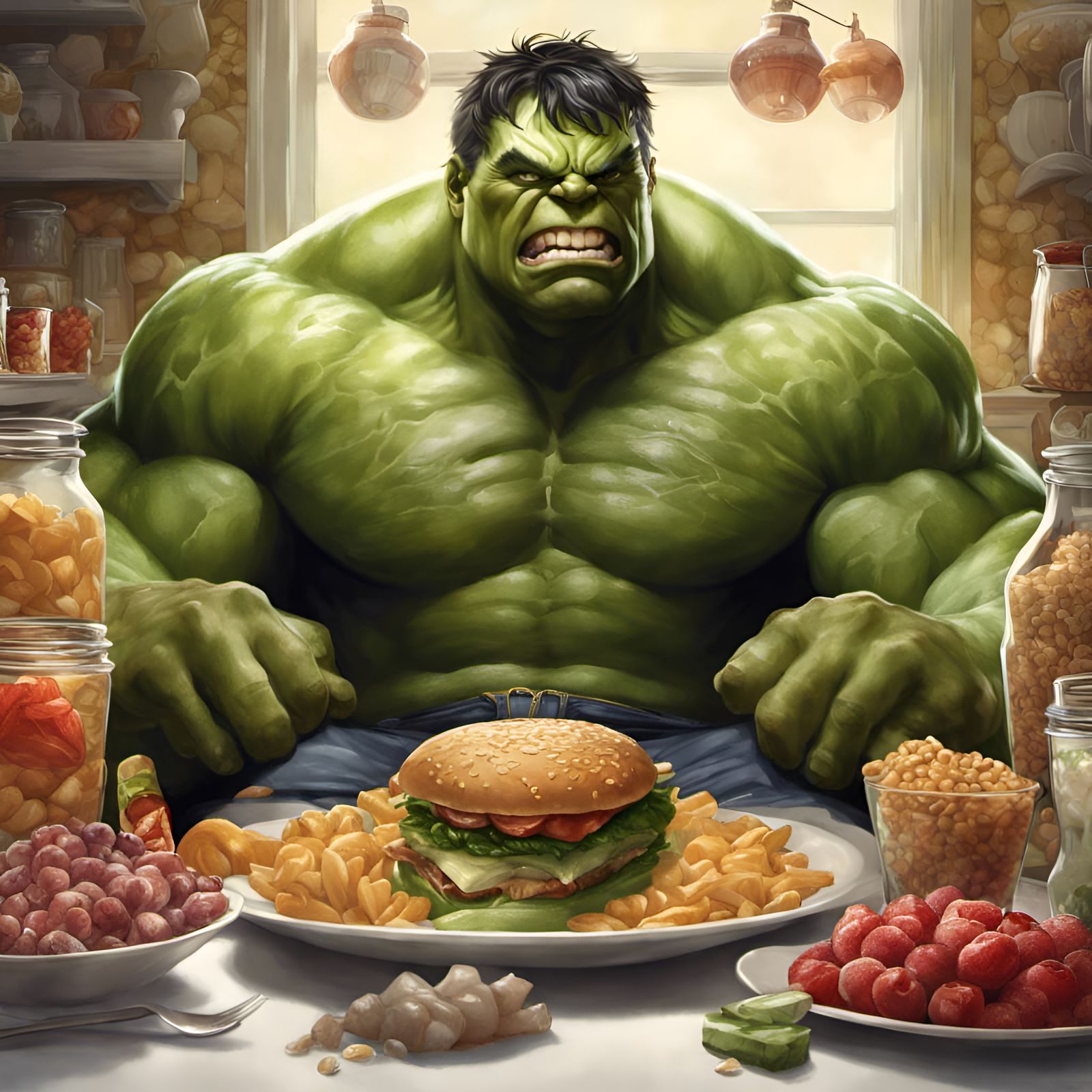 Super Fat Hulk Portrait in Digital Illustration Style