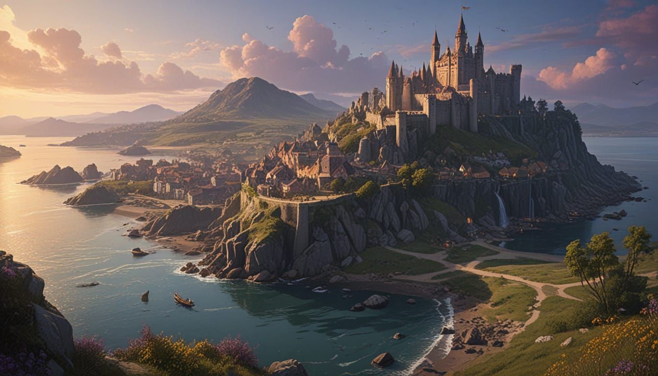 Medieval Fantasy Port City Under Dark Skies