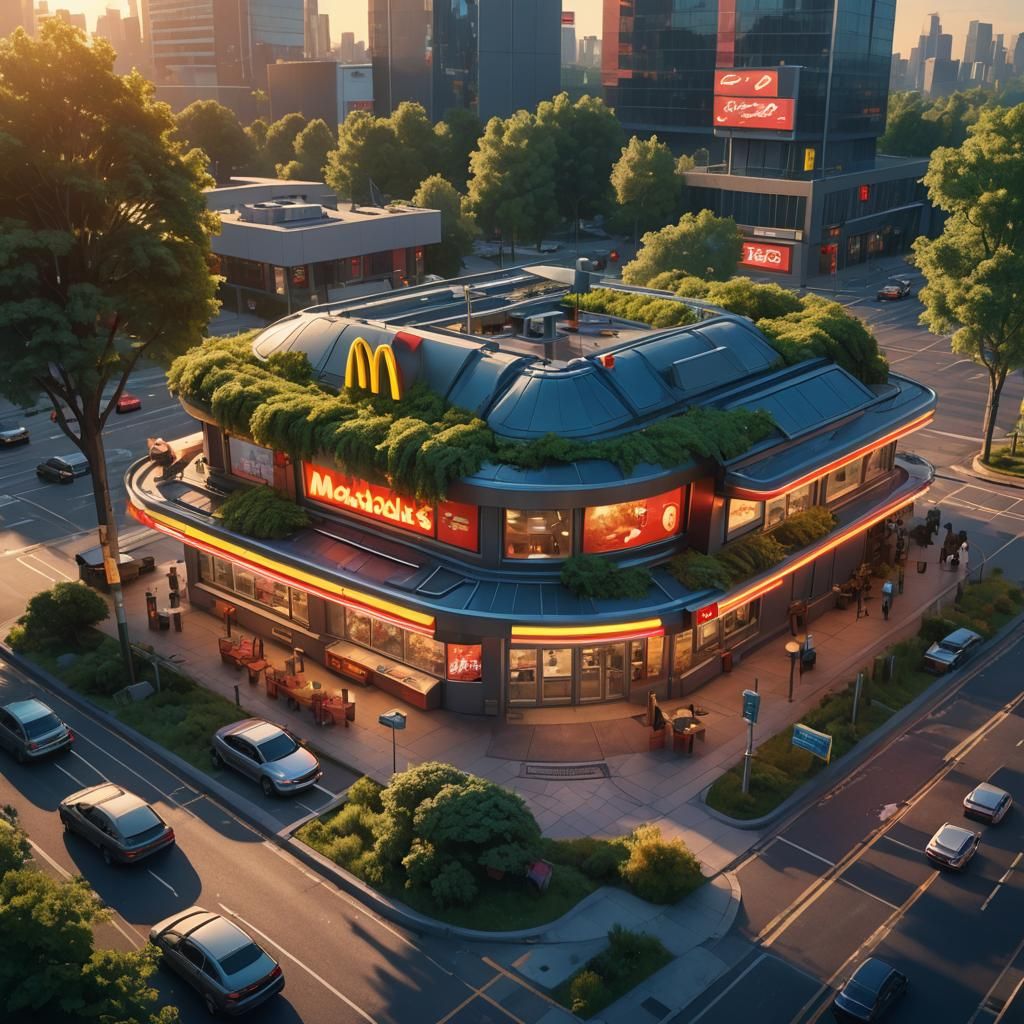 Futuristic Mega McDonald's in a Sprawling Metropolis