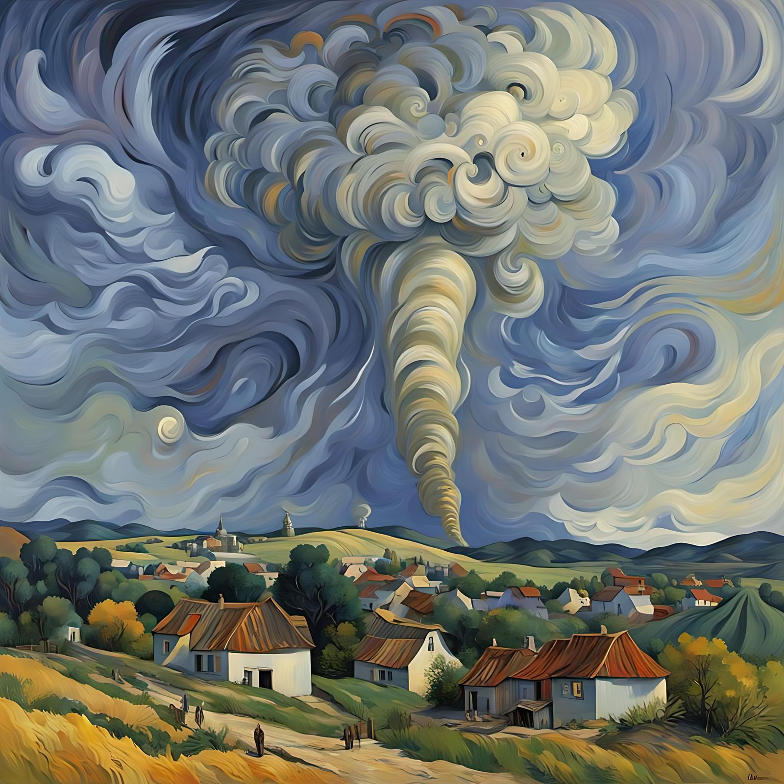 Tornado Devastation in Expressionist Style