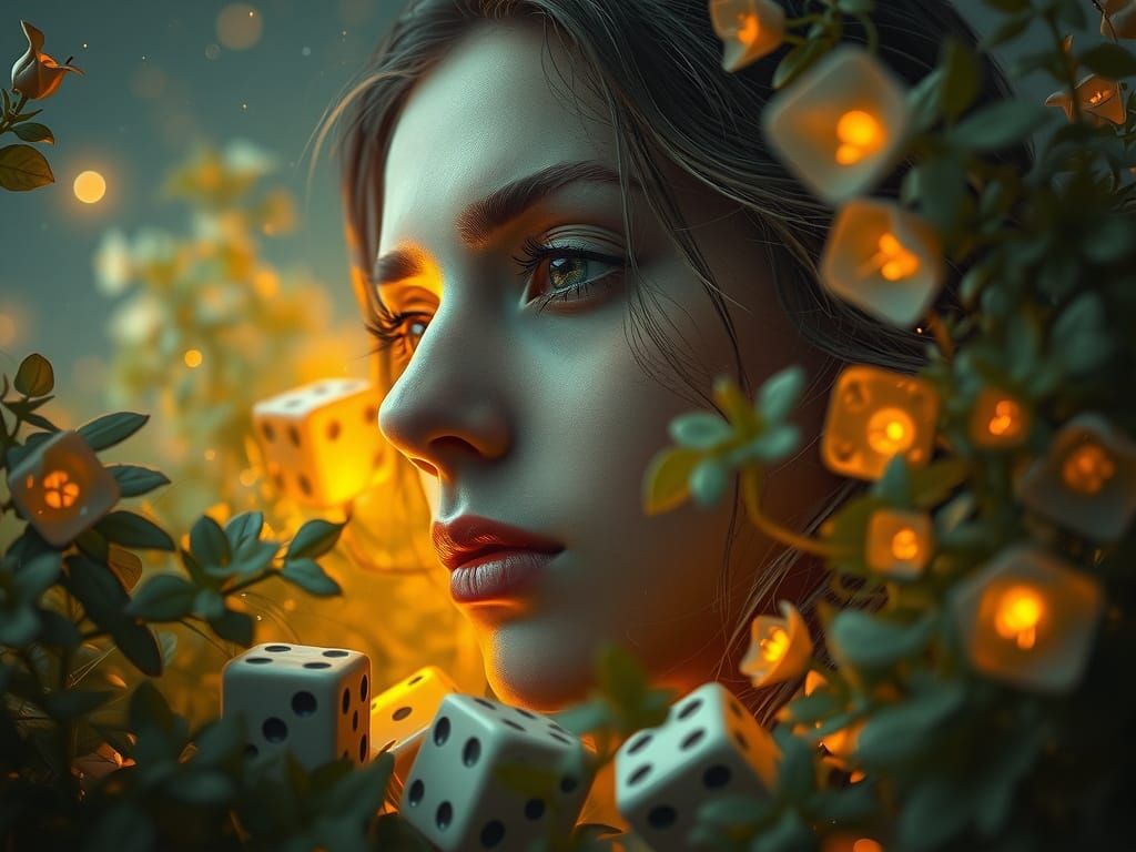 Love's Ethereal Glow: Woman Amidst Starlit Flora