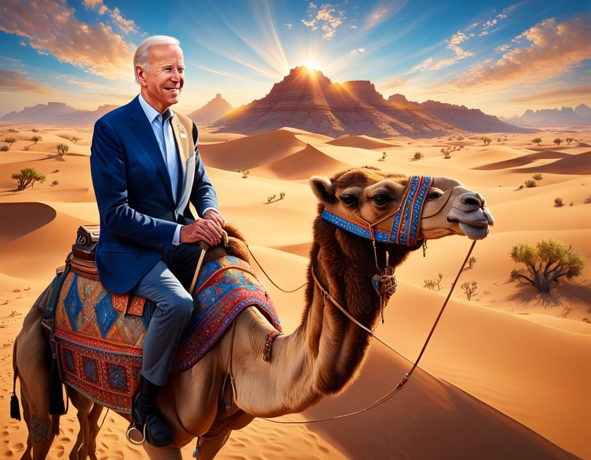 Surreal Desert Ride: Portrait in Oil Painting Style