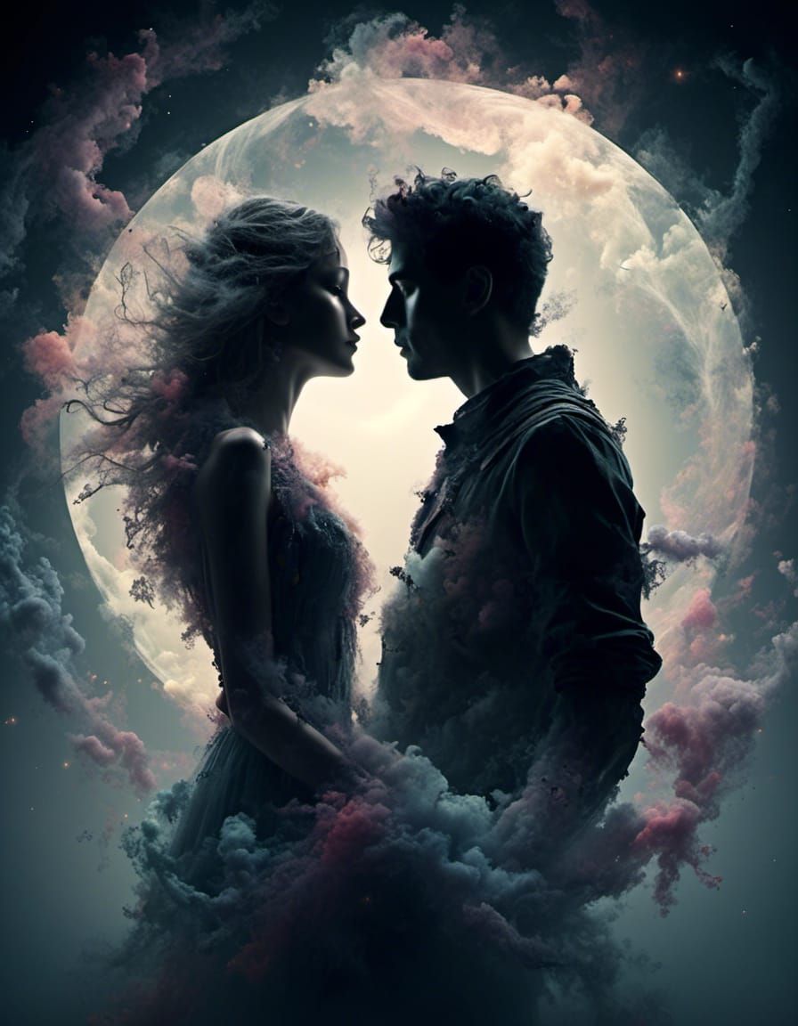 Ethereal Silhouettes in Moonlight with Colored Smoke