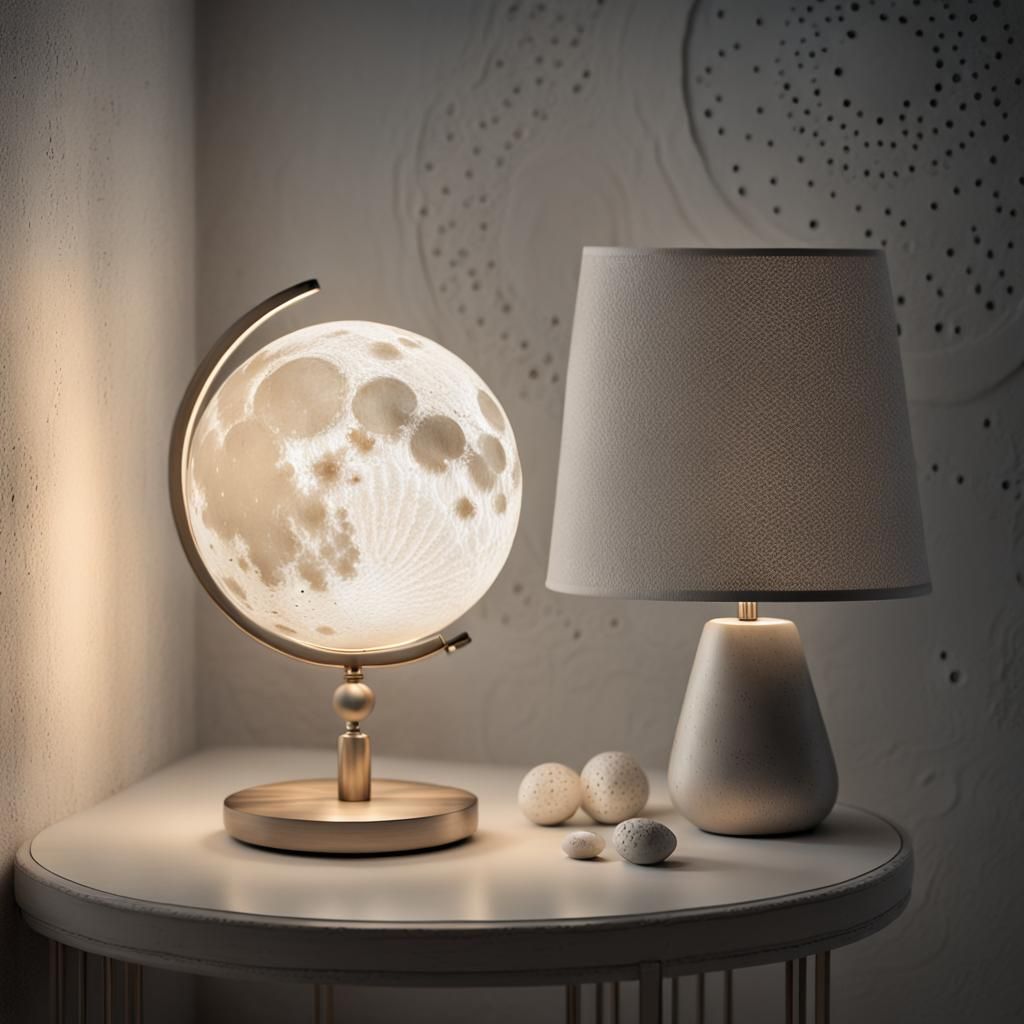 Lunar Phase Lamp Emitting Silvery Light: Digital Art