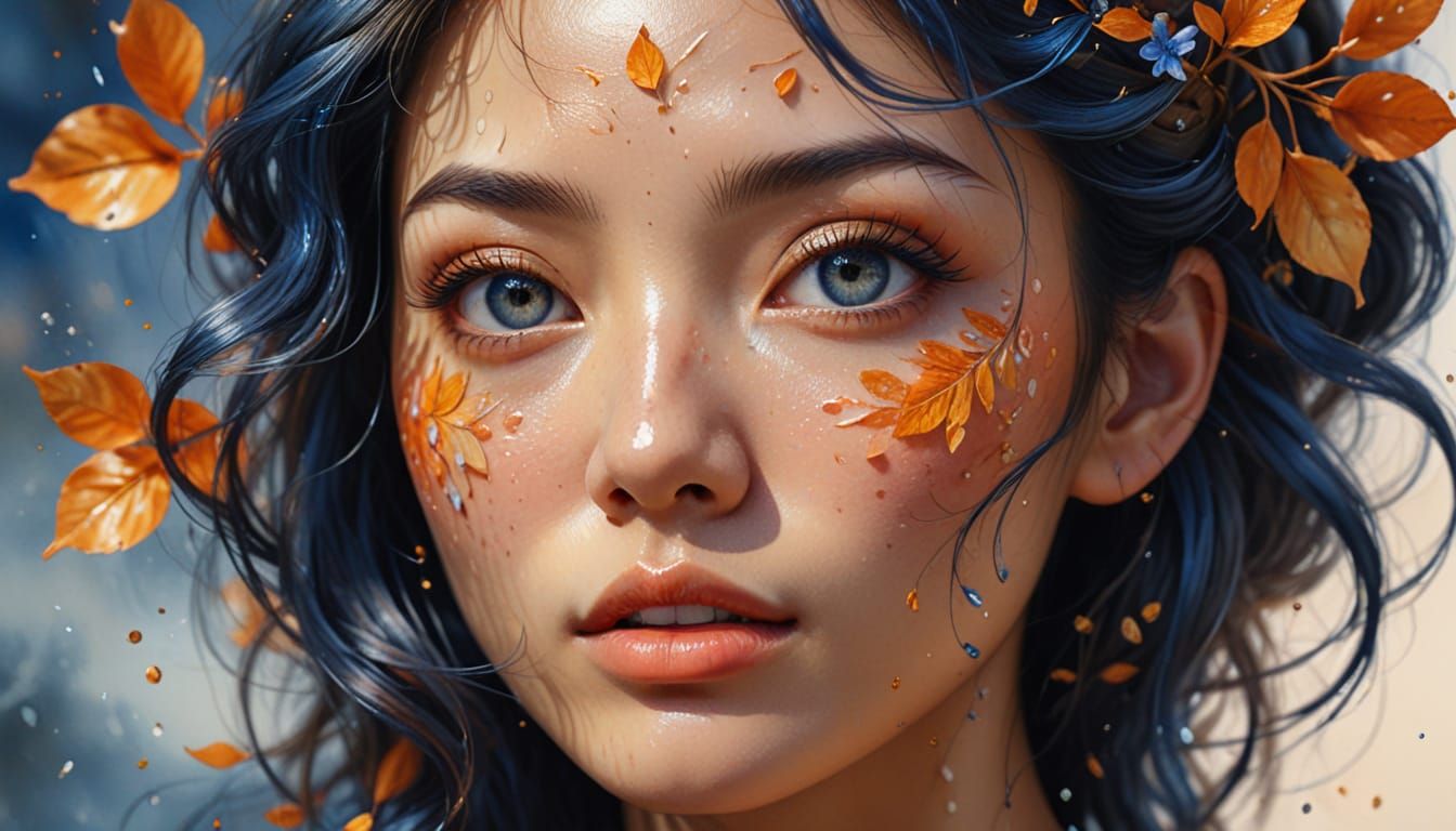 Asian Woman in Watercolor Floral Storm