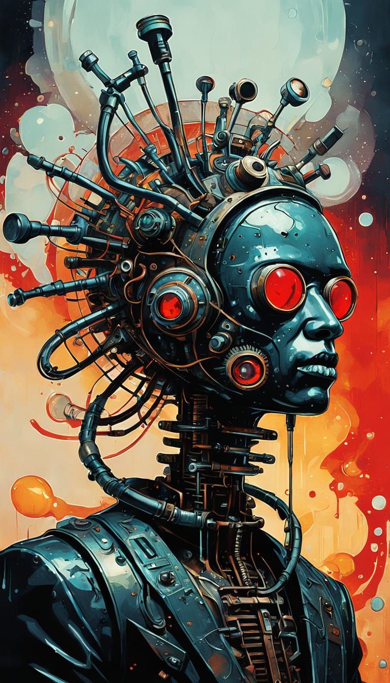 Soviet-Era Sci-Fi Portrait in Distressed Metal