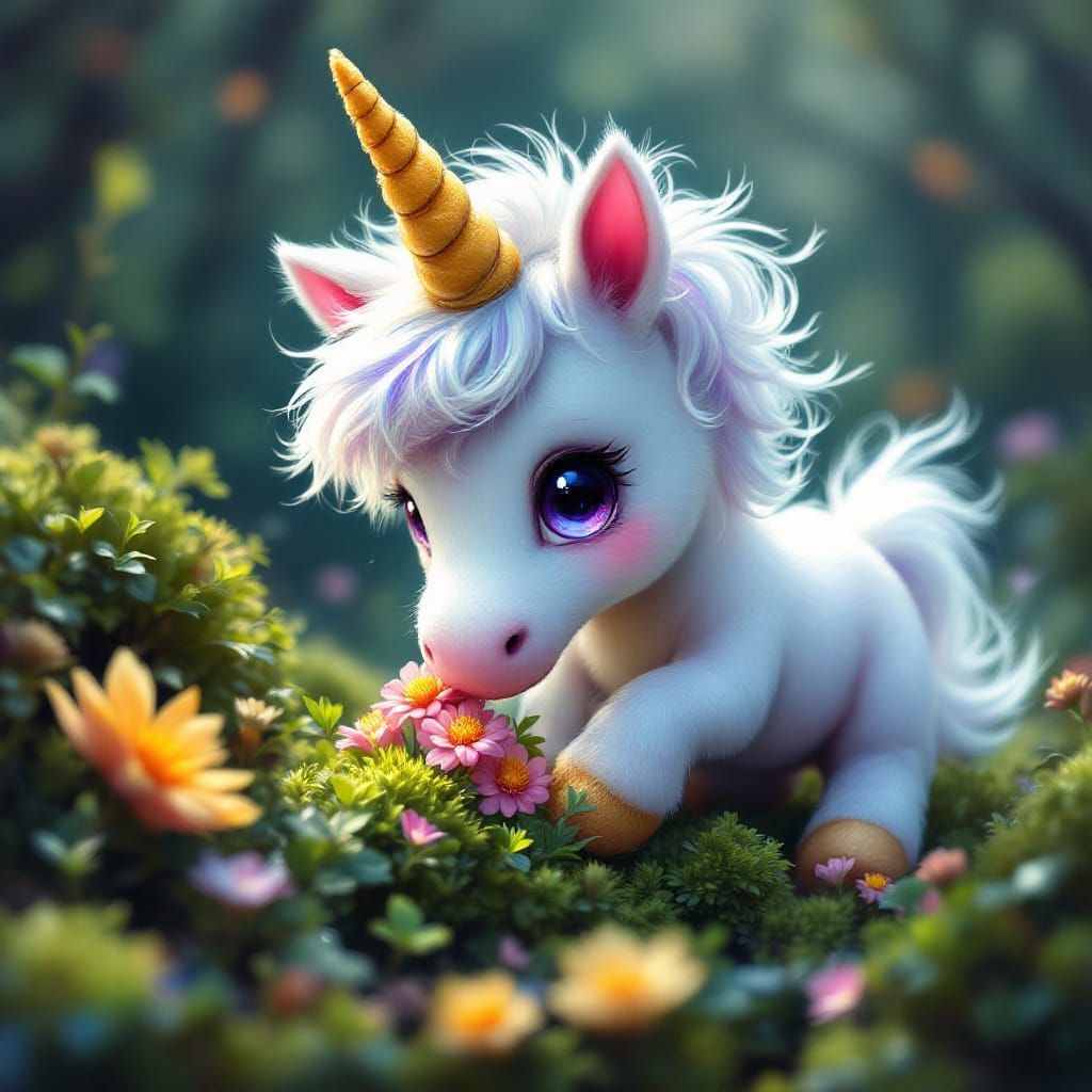 Chibi Unicorn Embarks on Whimsical Adventure in Dark Fantasy