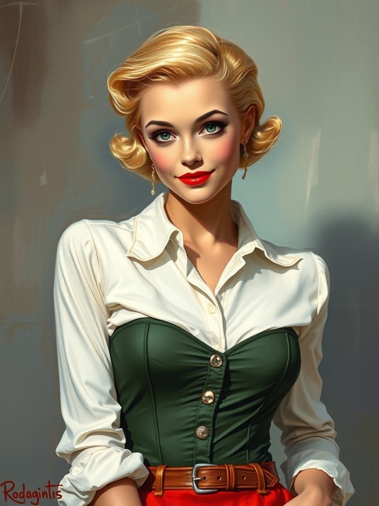 Retro Impressionist Pixie Woman in 1940s Style