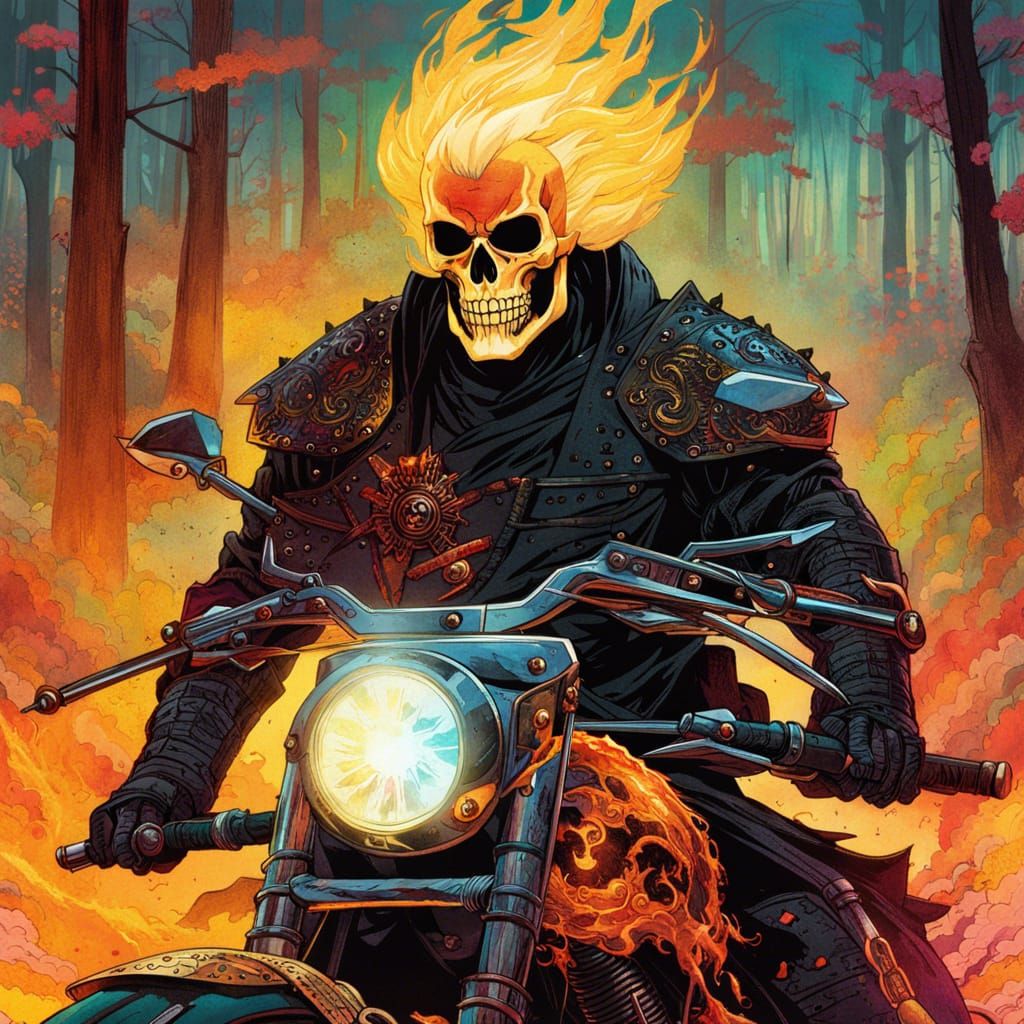 Ghost Rider Samurai in Luminous Watercolor Style