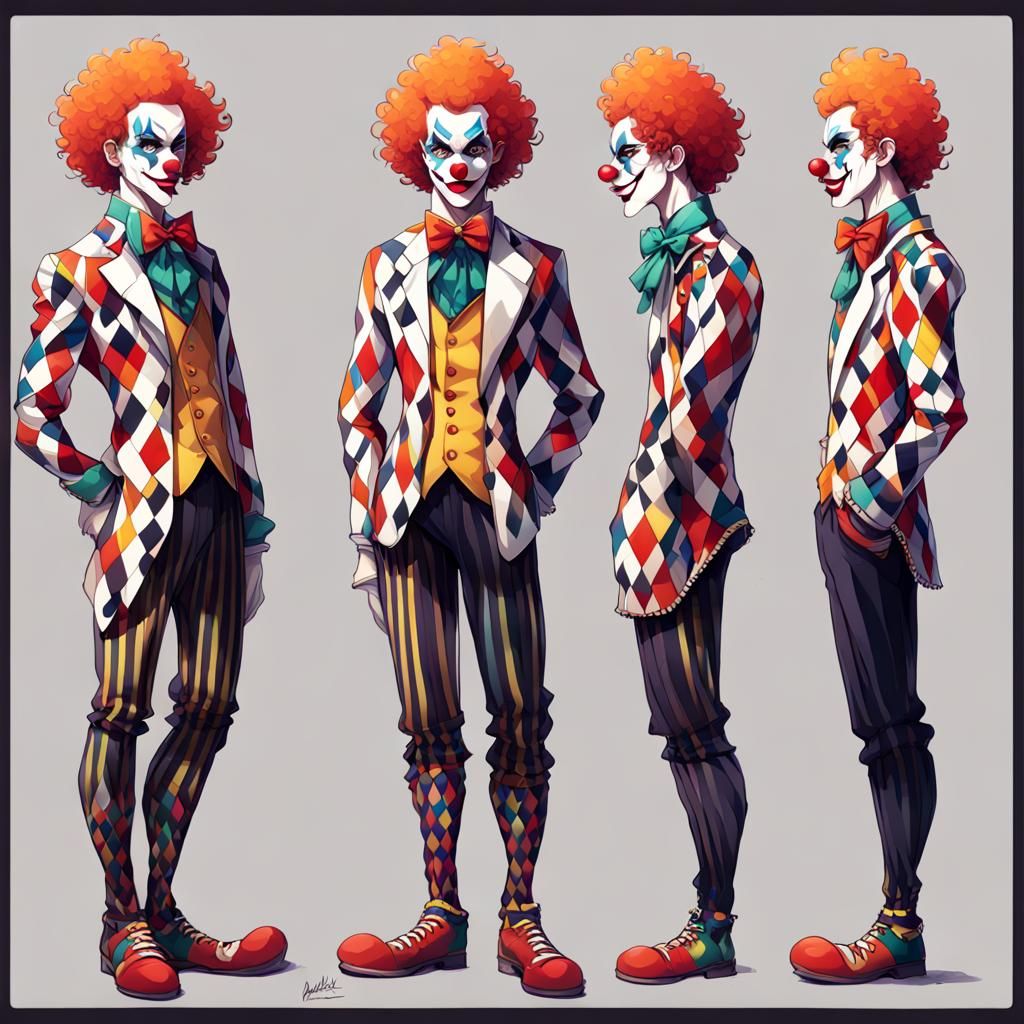 Hot Harlequin Clown Character Design in Anime Style