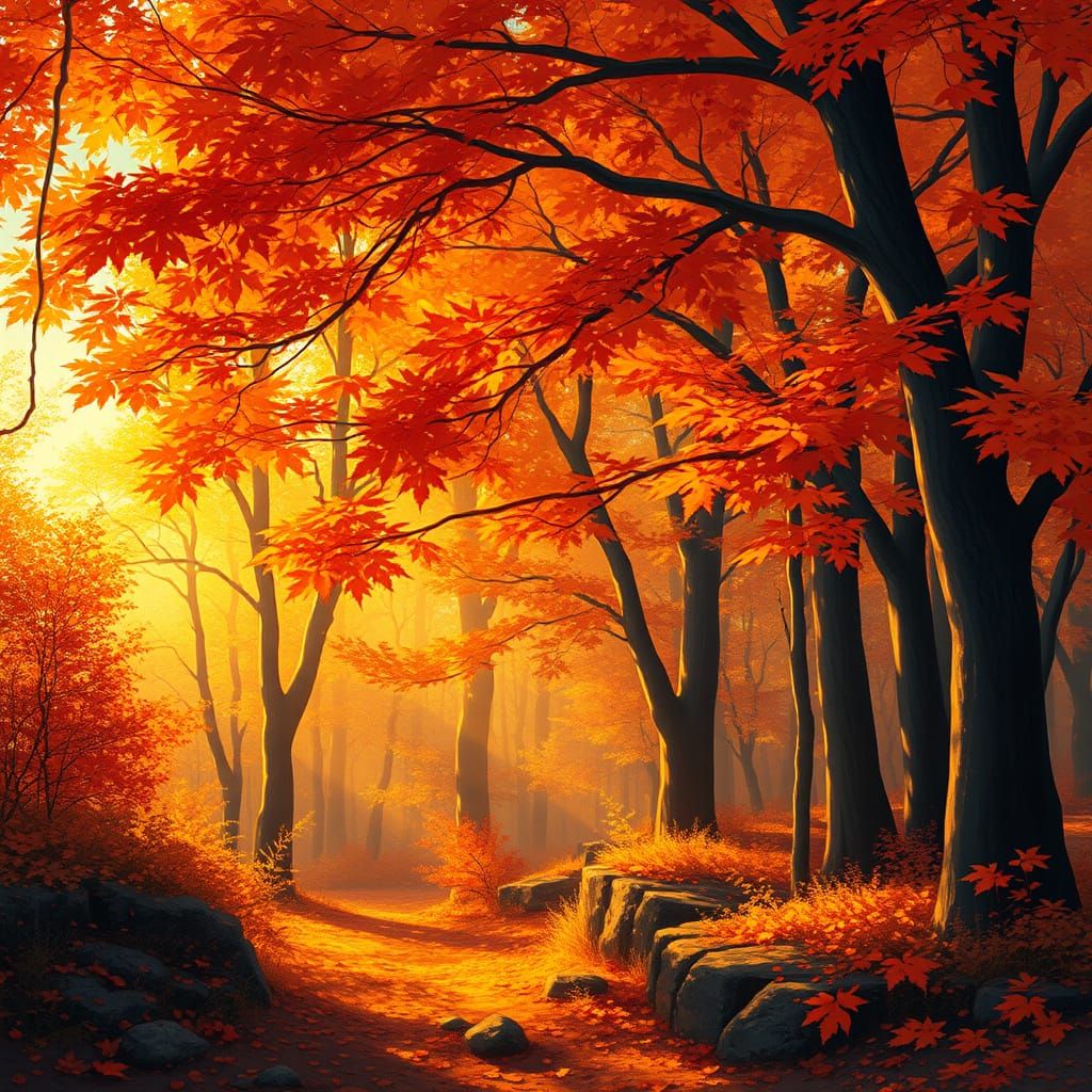 Autumn Forest in Whimsical Impressionistic Style