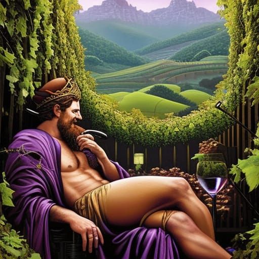 Dionysus Lounging with Wine in Comic Book Art