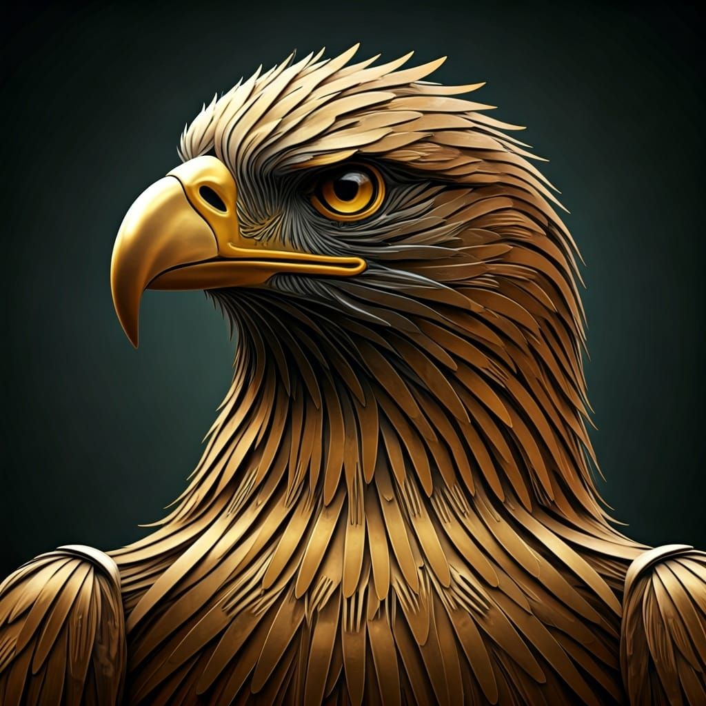 Majestic Golden Eagle Sculpture Made of Cutlery