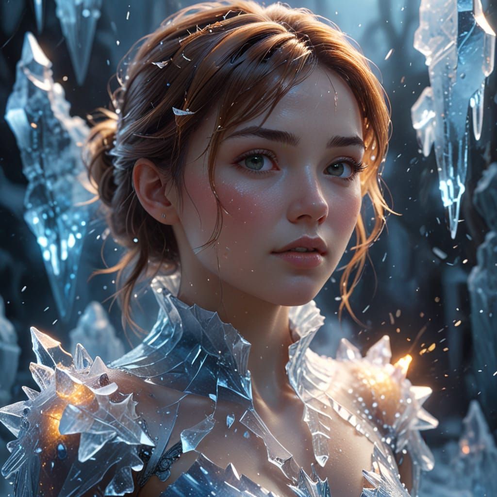 Icy Woman in Misty Landscape: Digital Concept Art
