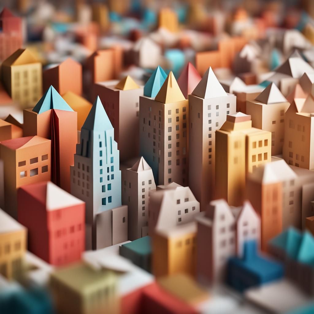 Origami City Papercraft in Soft Focus